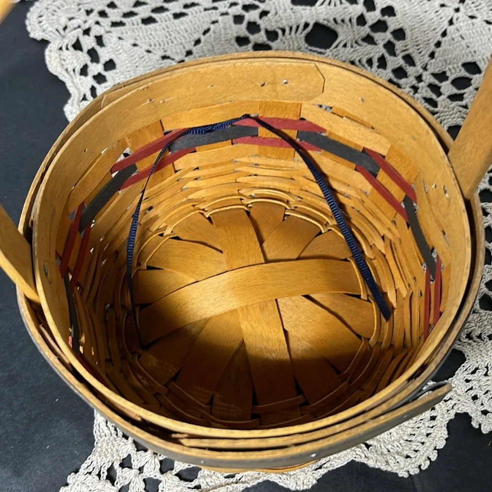 RARE 1997 yr Longaberger Inaugural Basket, Patriotic Liner, Protector & Tie-On